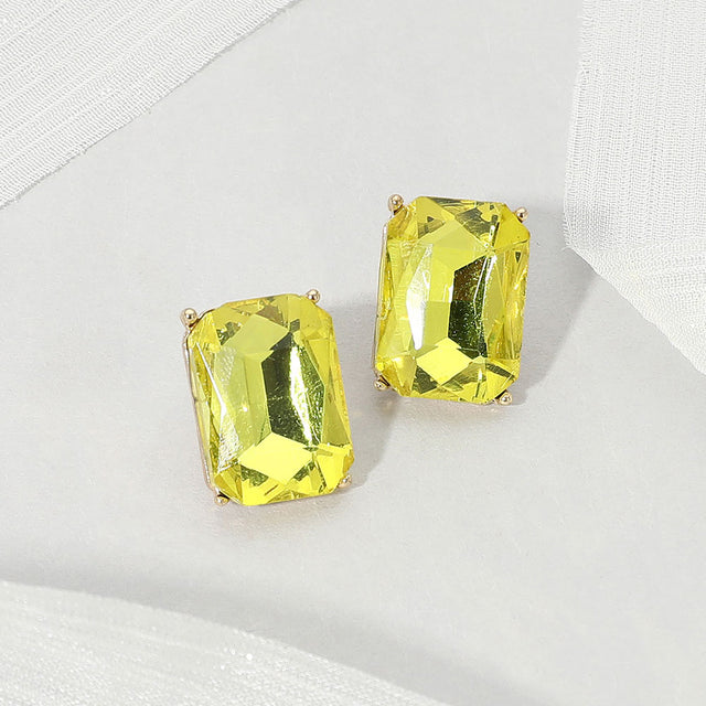 Madeline Love Gold, Yellow Emerald Cut Stone Cluster Evening Stud Earrings