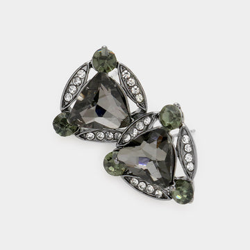 Madeline Love Black Diamond Crystal Rhinestone Trim Evening Stud Earrings