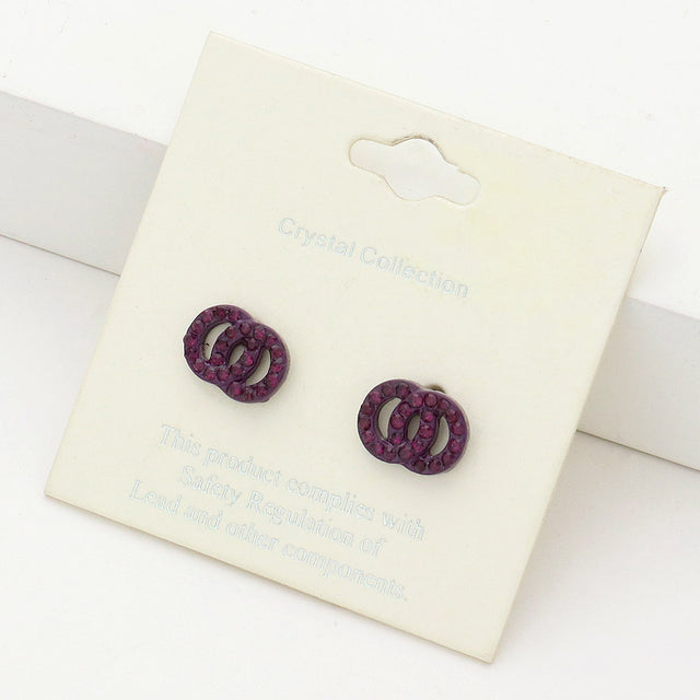 Madeline Love Amethyst Rhinestone Embellished Double Open Circle Link Stud Earrings