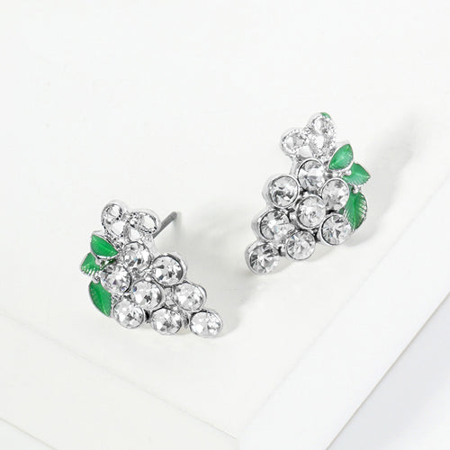 Crystal Grape Cluster Stud Earrings - Clear, Rhodium