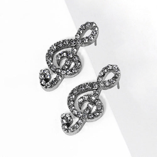 Crystal Paved Treble Clef Stud Earrings - Hematite