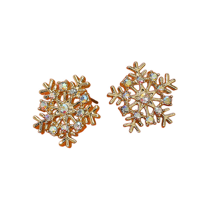 Ab Gold Rhinestone Paved Snowflake Stud Earrings