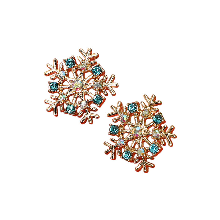 Blue Gold Rhinestone Paved Snowflake Stud Earrings