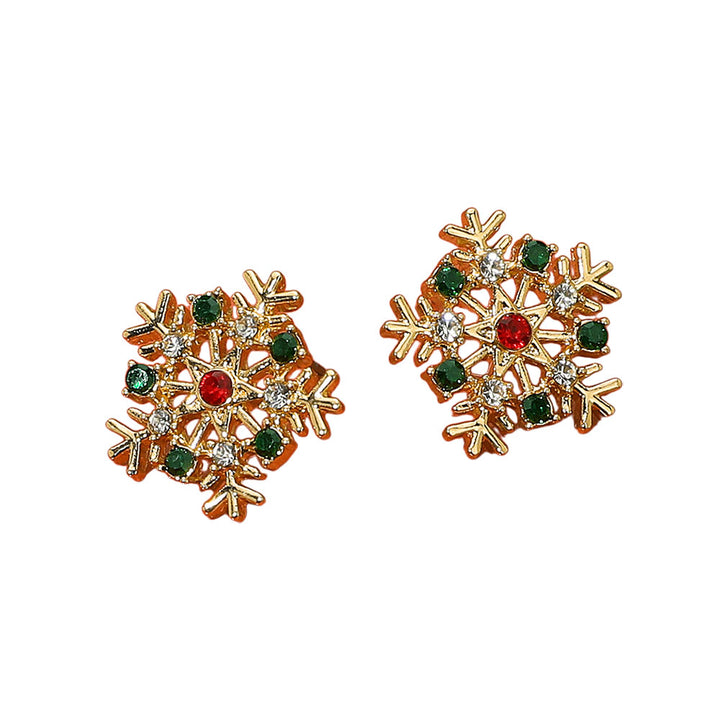 Multi Gold Rhinestone Paved Snowflake Stud Earrings