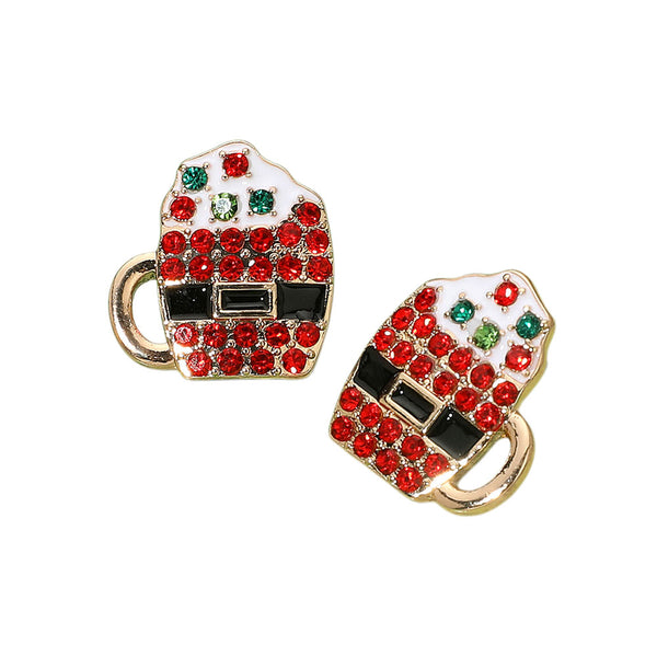 Rhinestone Paved Holiday Drink Stud Earrings
