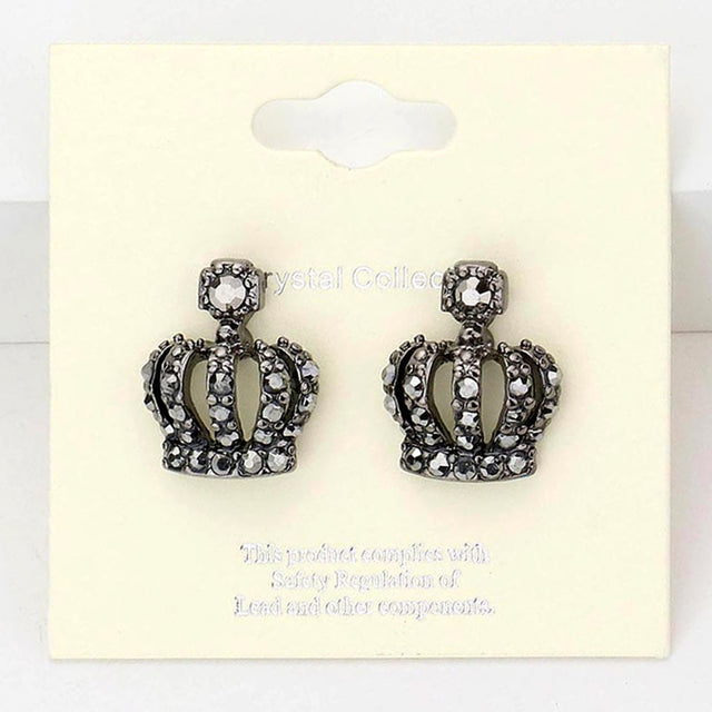 Madeline Love Hematite Crystal Crown Stud Earrings