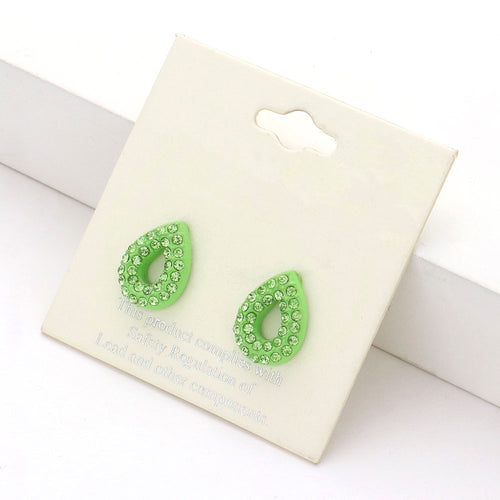 Double row crystal teardrop stud earrings - Peridot