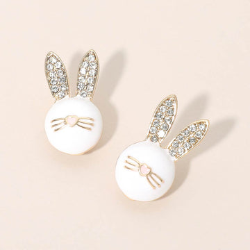 Madeline Love Clear, Gold Rhinestone Pave Easter Bunny Face Stud Earrings
