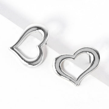 Open Heart Stud Earrings - Rhodium - Earrings