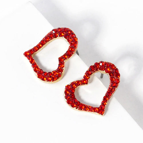 Crystal Heart Cutout Stud Earrings - Siam
