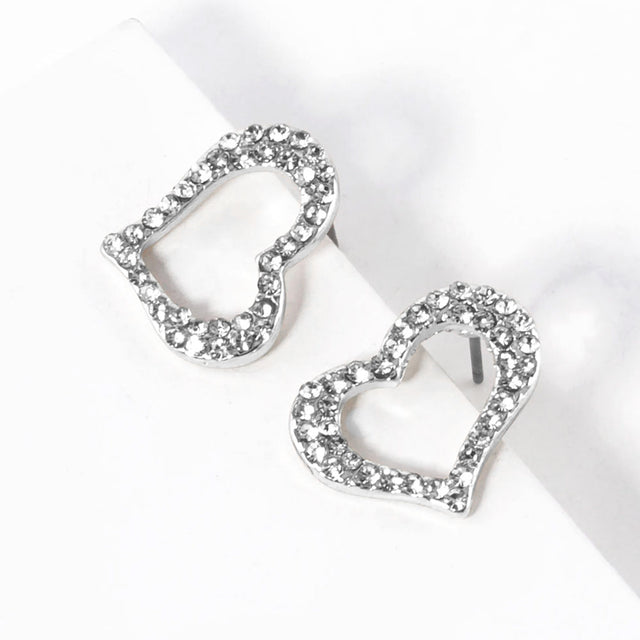 Madeline Love Clear, Rhodium Crystal Heart Cutout Stud Earrings