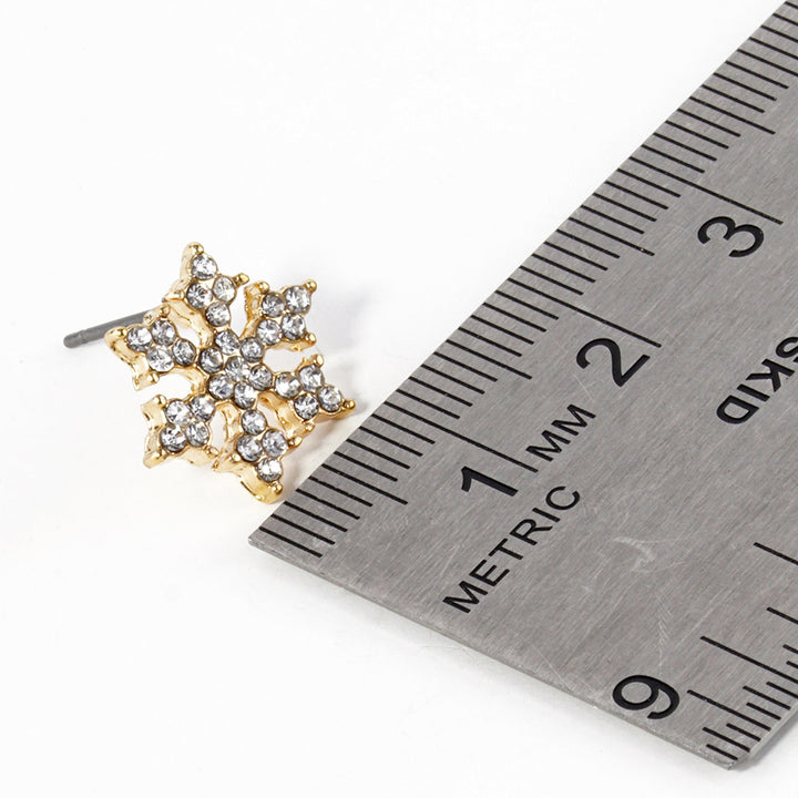 Clear Gold, Crystal Paved Snowflake Stud Earrings