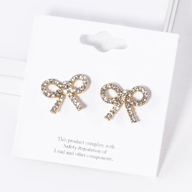 Gold Crystal Stone Studded Ribbon Stud Earrings