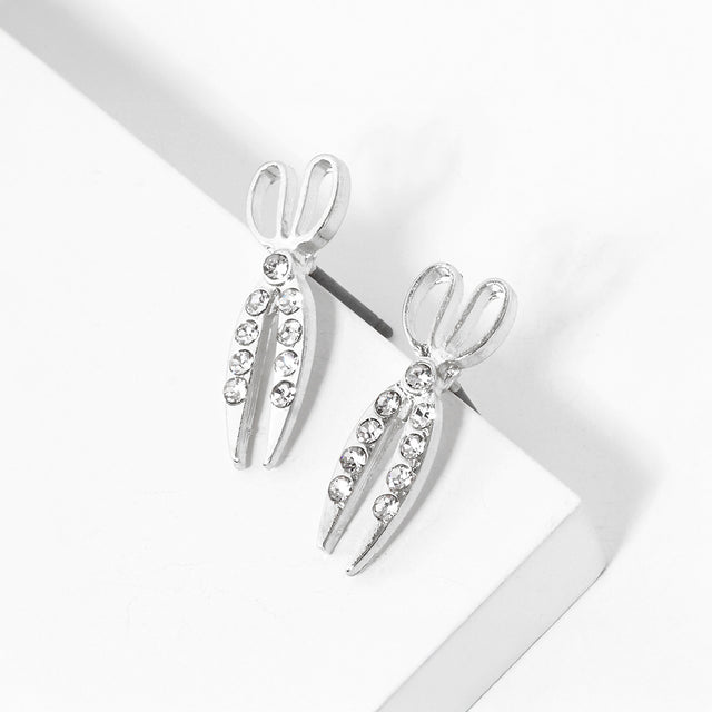 Clear, Rhodium Crystal Paved Scissors Stud Earrings