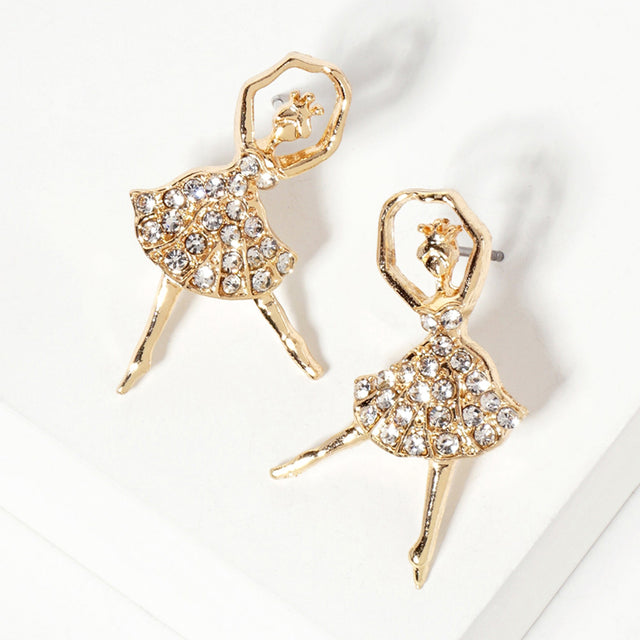 Madeline Love Clear, Gold Crystal Paved Ballerina Stud Earrings