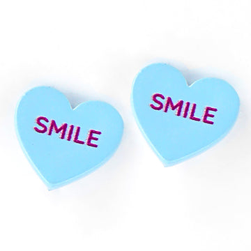 Smile Message Heart Stud Earrings - Light Blue - Earrings