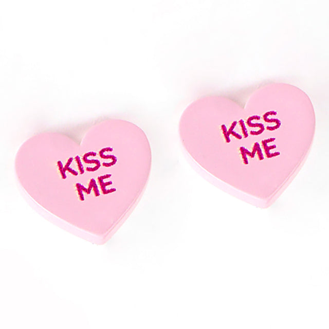 Kiss Me Message Heart Stud Earrings - Pink - Earrings