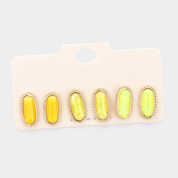 Madeline Love Yellow 3Pairs - Gold Trim Hexagon Bead Stud Earrings