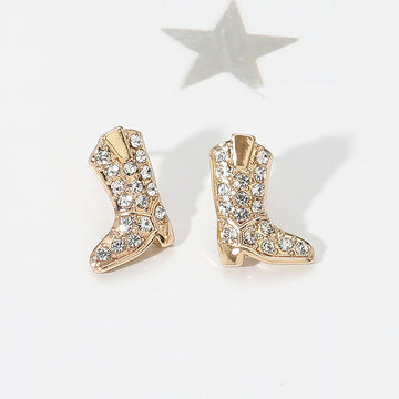 Madeline Love Clear, Gold Stone Paved Western Cowboy Boot Stud Earrings