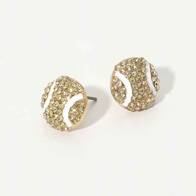 Madeline Love Gold, Yellow Rhinestone Pave Baseball Stud Earrings