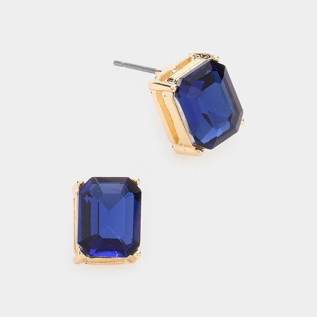 Madeline Love Montana Blue Emerald Cut Stone Stud Evening Earrings