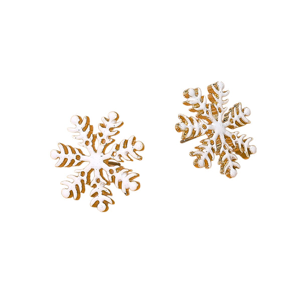 White Enamel Snowflake Stud Earrings