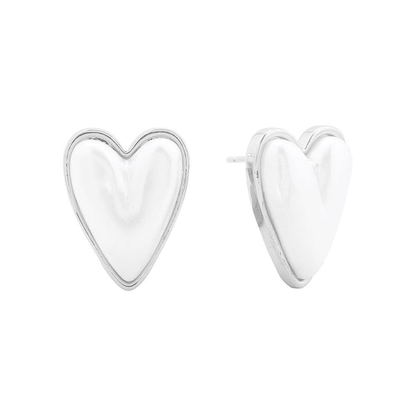 White Gold Dipped  Pearl Heart Stud Earrings