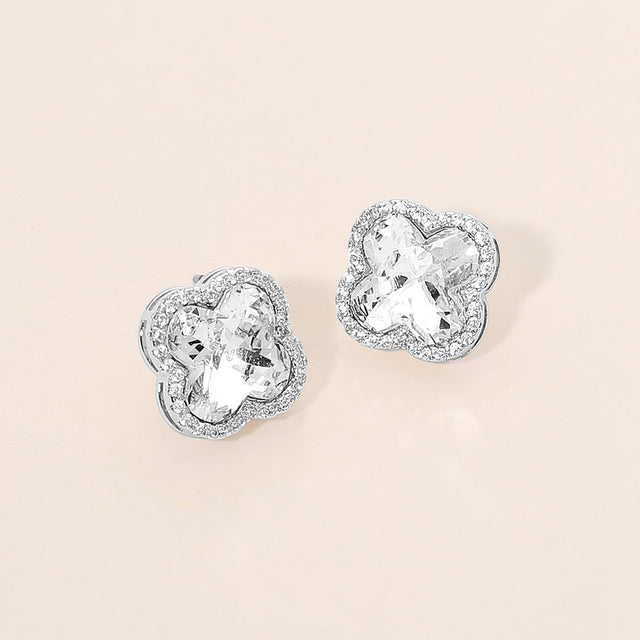Madeline Love Silver CZ Quatrefoil Stud Earrings