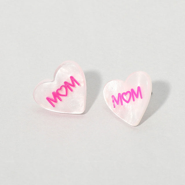 Madeline Love Pink MOM Heart Stud Earrings