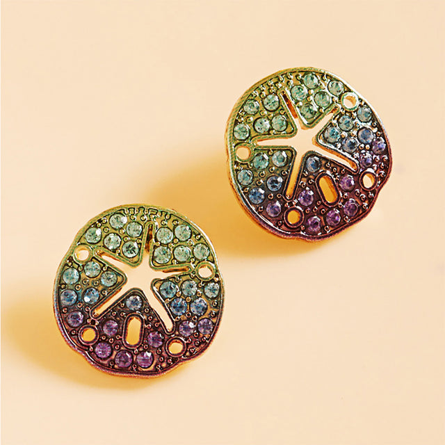 Madeline Love Gold, Multi Ombre Stone Paved Sand Dollar Stud Earrings