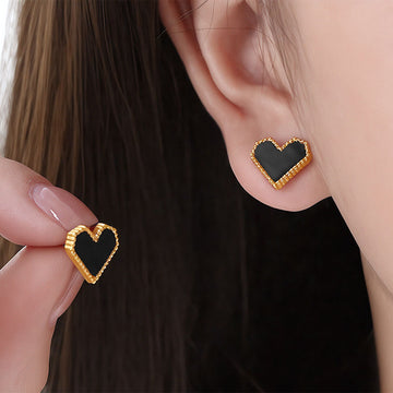 Madeline Love Black, Gold 14K Gold Plated Heart Stud Earrings
