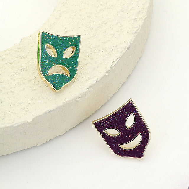 Multi Glittered Enamel Mardi Gras Mask Stud Earrings