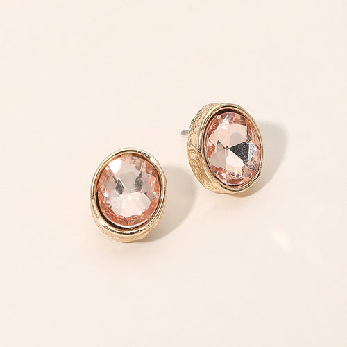 Cushion Cut Oval Stone Stud Earrings - Peach