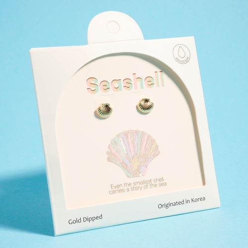 Gold Dipped Seashell Mini Stud Earrings - Gold