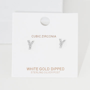 Madeline Love Rhodium, ~Y~ -Y- Cubic Zirconia Initial Initial Monogram Stud Earrings