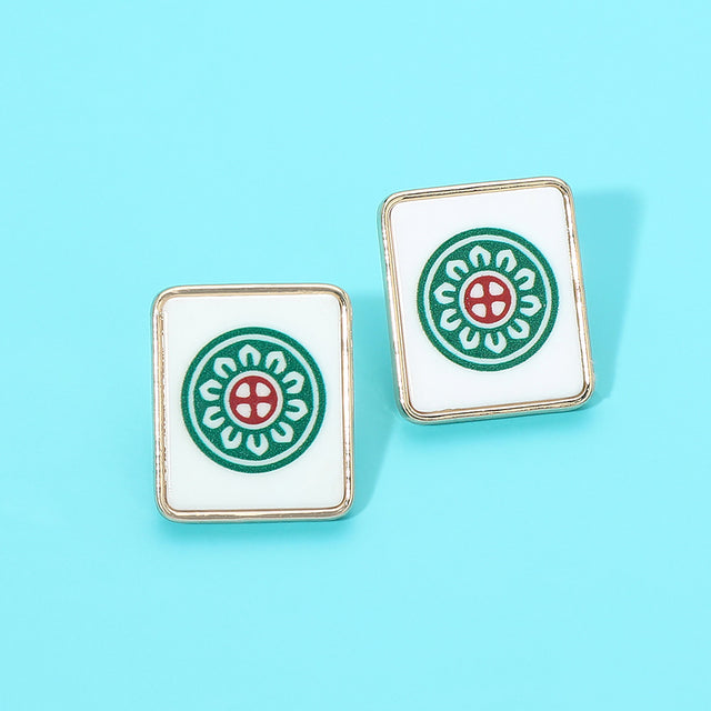 Madeline Love Gold, White Mahjong Tile Stud Earrings