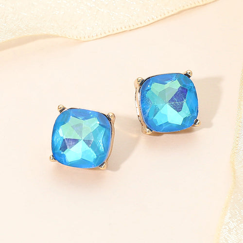 Women's Square Cushion Stud Earrings - Blue