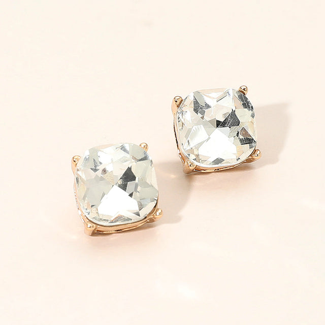 Madeline Love Clear, Gold Square Cushion Stud Earrings