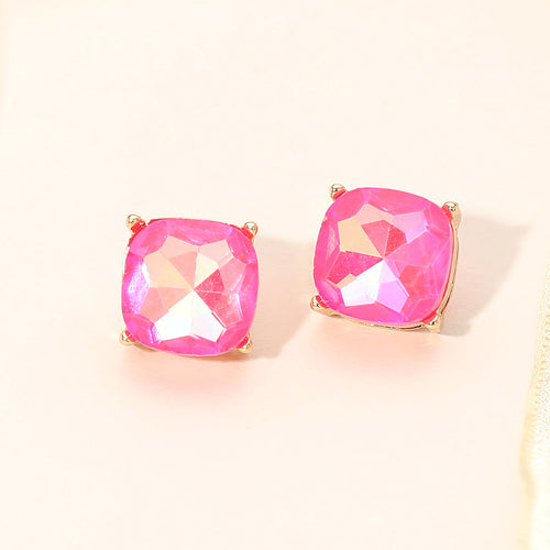 Women's Square Cushion Stud Earrings - Gold, Neon, Pink