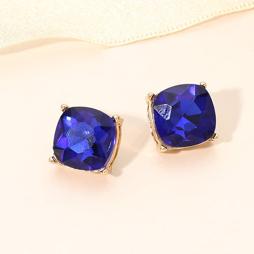 Women's Square Cushion Stud Earrings - Gold, Sapphire
