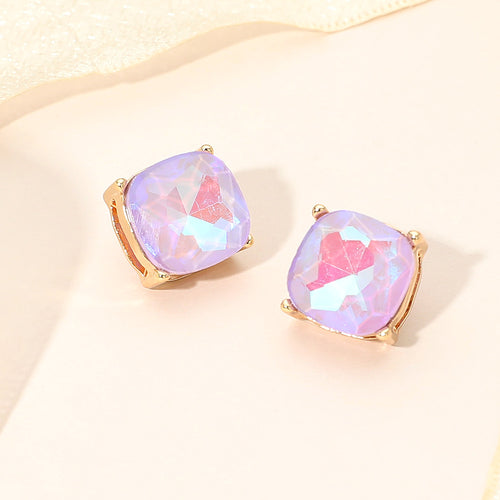 Women's Square Cushion Stud Earrings - Lavender