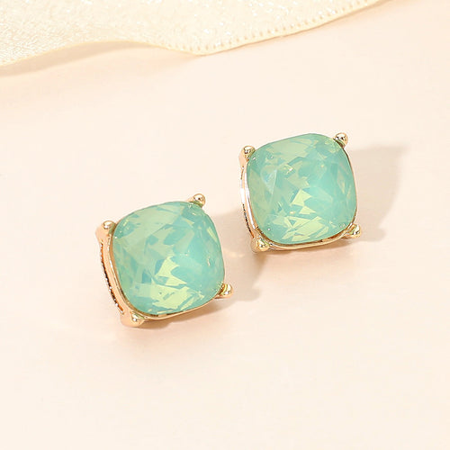 Women's Square Cushion Stud Earrings - Mint, Opal