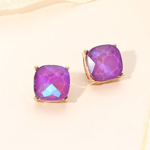 Women's Square Cushion Stud Earrings - Purple