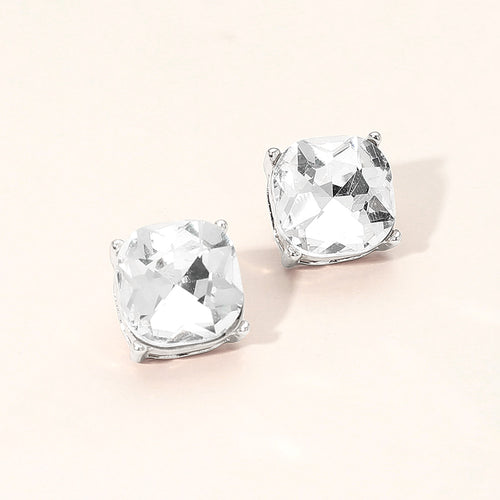 Women's Square Cushion Stud Earrings - Clear, Rhodium
