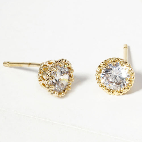 Gold Dipped Brilliant Round CZ Stone Cluster Mini Stud Earrings - G-CR