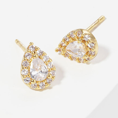Gold Dipped Teardrop CZ Stone Cluster Mini Stud Earrings - G-CR