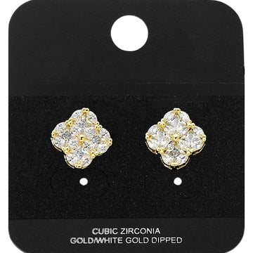 Madeline Love Gold Gold Dipped CZ Quatrefoil Stud Earrings