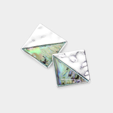Madeline Love Abalone, Silver Abalone Accented Hammered Metal Square Stud Earrings