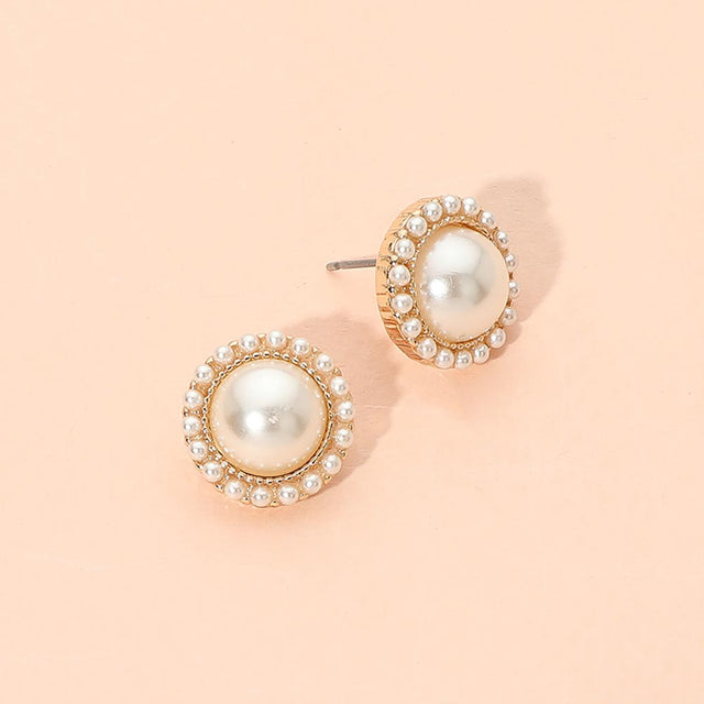 Madeline Love Gold Beaded Pearl Halo Stud Earrings