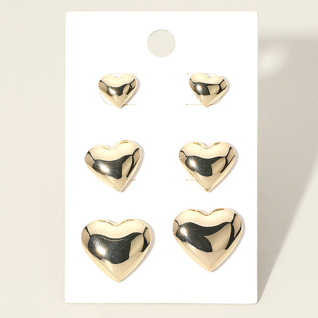 Madeline Love Gold 3Pairs - Metal Heart Stud Earring Set - Earrings